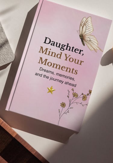 Pink hardcover journal for daughters with butterfly and floral art, titled Mind Your Moments.