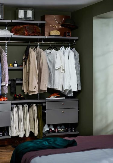 Elfa drabužinių įranga | Lentynų sistemos