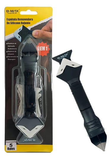 B-MAX 3-in-1 silicone sealant scraper and grout removal tool with 5 interchangeable radius pads.