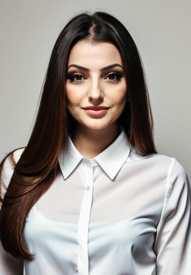 a woman with long hair and a white shirt