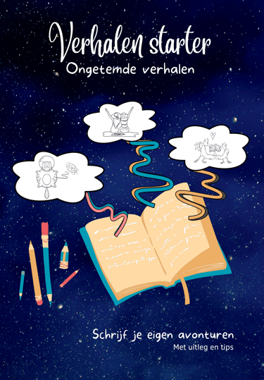 voorkant van boek Verhalen Starter met een boek waar ideeën uitkomen