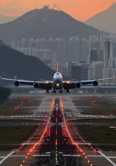 A 747 lands at Kai Tak Airport in Hong Kong - Peter Pickering's dreams of being a pilot.