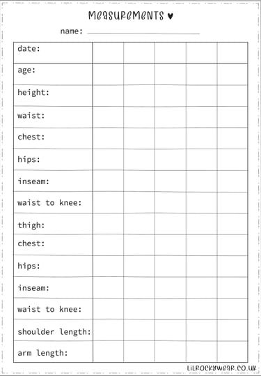Free Measurement Chart to download and print