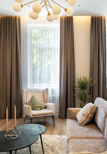 Svetainė, dieninės užuolaidos, pagalvėlės