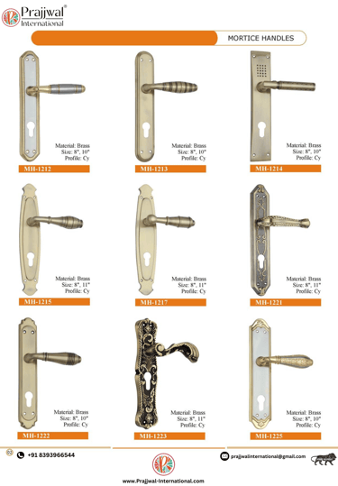Brass mortice handles manufactured by Prajjwal International