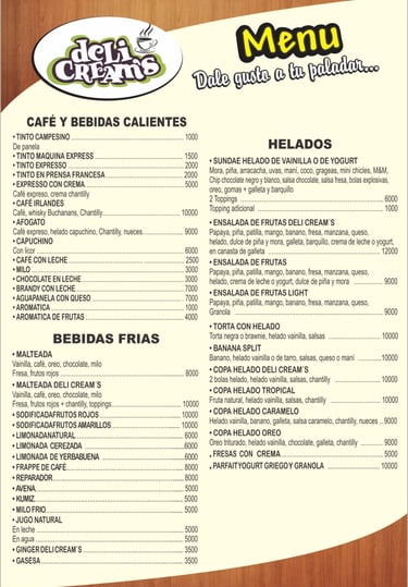 menú cafetería Delicream’s Coffee