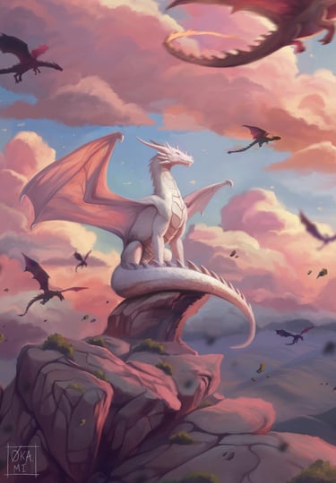 okami art illustration digital painting dragon medieval fantasy