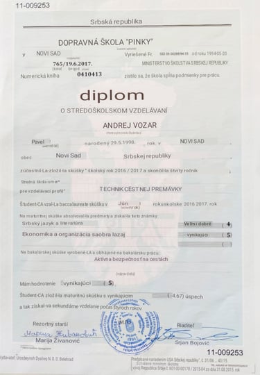 Diplom technik cestnej premavky