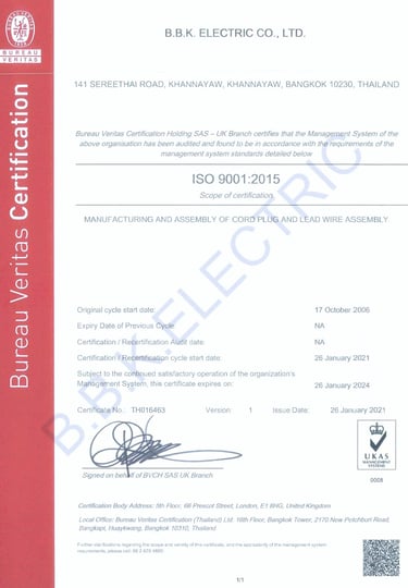 ISO9001 certificate for BBK Electric