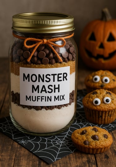 Monster Mash Muffin Mix Jar with Muffins & Eyeballs