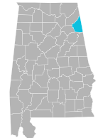 Alabama map with Cherokee county highlighted