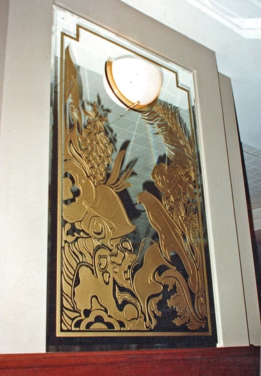 multi stage etched glass, Hilton, Houston