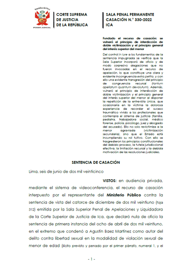 SENTENCIA DE CASACIÓN N° 330-2022, ICA