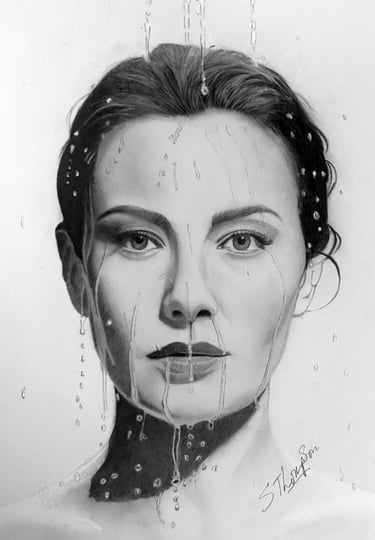 a drawing of a woman's face with a teary face