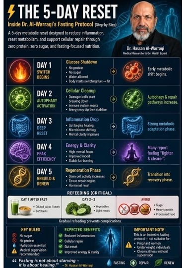 ⚡ The 5-Day Reset  Inside Dr. Al-Warraqi’s Fasting Protocol (Step-by-Step) 