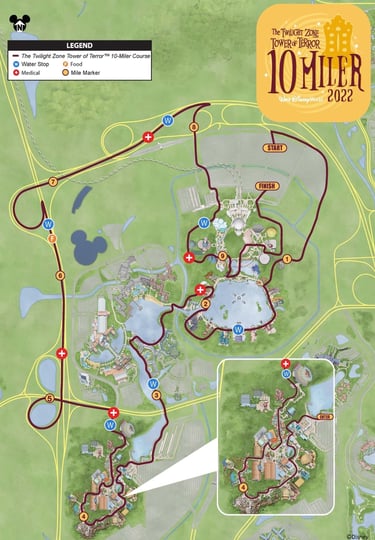 2022 runDisney Tower of Terror 10 Miler Course Map