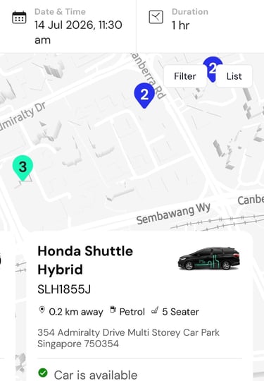 Setting up the GetGo car sharing app profile on a smartphone inside a vehicle in Singapore