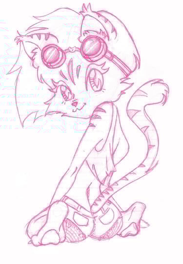 sexy cat girl with goggles on, a pretty face, and a booty.