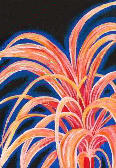 Burst acrylic painting. like a flower or a firework. inspired by inuyasha