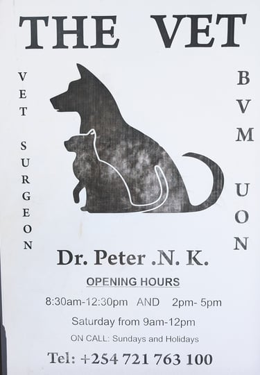 Business card vet dr. peter from aak at diani beach kenya
