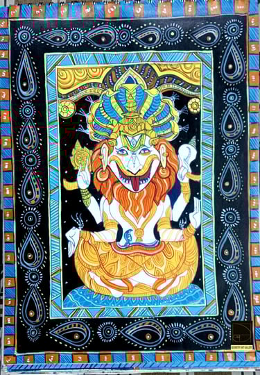 pattacjtra art of hindu god narsimha with colorful background