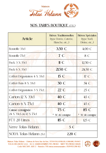 Tarifs Tolas Helann