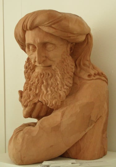 Wise Arab Man Sculpture in pear wood by Sarah Liptrot