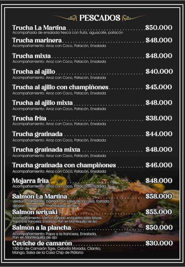 Pescados  Menú Restaurante La Matrina en Salento Quidío