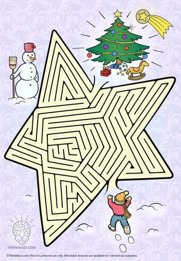 New Year maze for kids with a child and gifts; free holiday activity for parents and teachers.