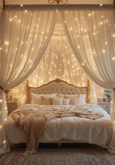 Warm Home Designs Lace Canopy Bed Curtains Set 