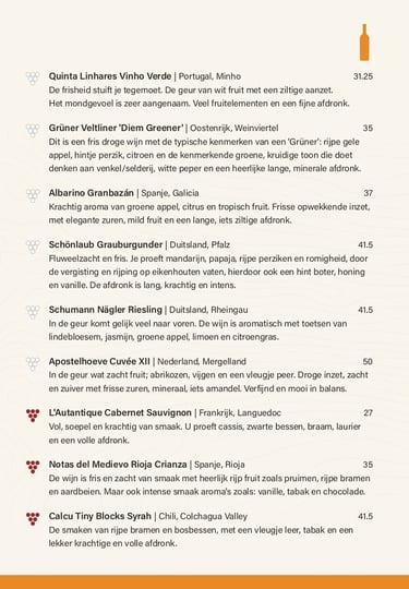 Menukaart van restaurant De Stal in Den Burg op Texel