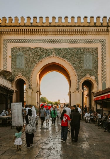 Morocco imperial city gate with traditional architecture and historic medina entrance