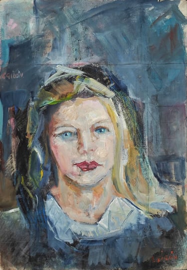 La vi en el tren, óleo sobre papel del artista pintor Argi Girón. Portrait, artist, painter, oil