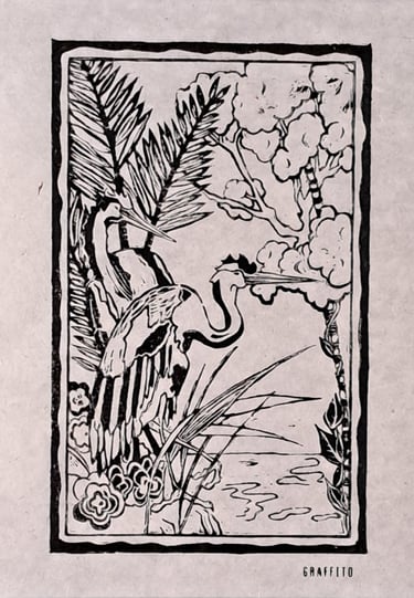 Linogravure Héron lokta