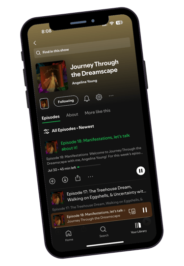a black iphone with Spotify podcast on phone screen