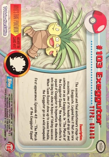 103 Exeggutor Topps Pokémon series 2 US back