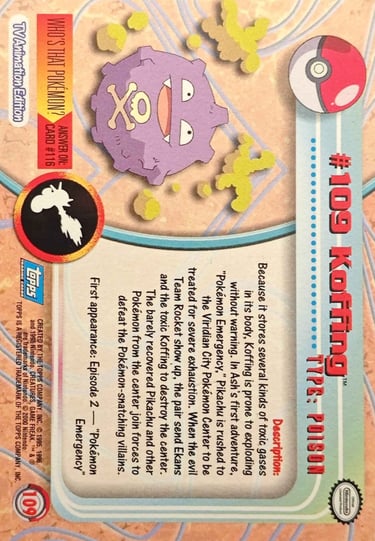 109 Koffing Topps Pokémon series 2 US back
