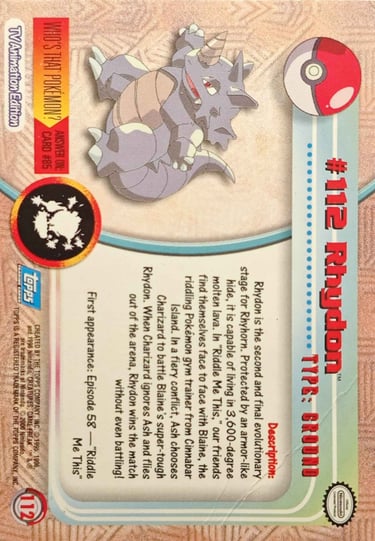 112 Rhydon Topps Pokémon series 2 US back