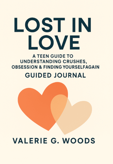 Lost In Love Guided Journal Cover with graphic image of two hearts
