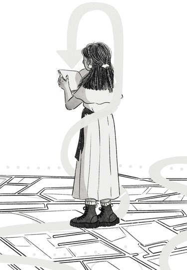 Mujer buscando orientación en un libro