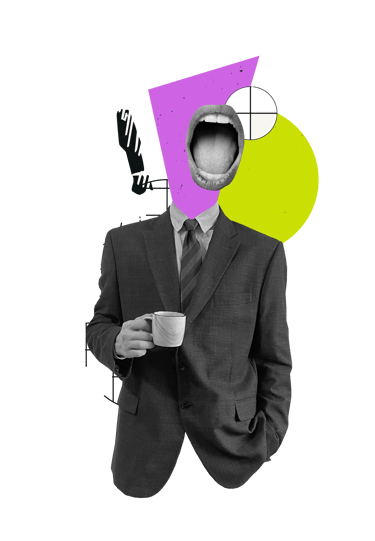 Geschäftsmann in abstrakter Darstellung in pink und gelb