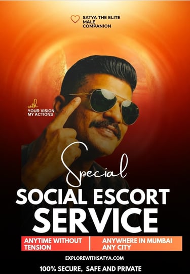 A male in sunglasses on a promotional poster for elite male companion services in Mumbai.