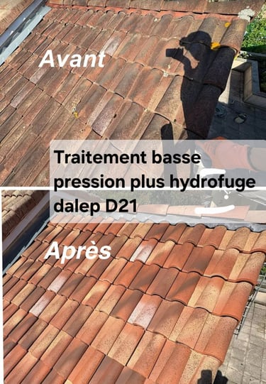 Nettoyage d'une toiture en tuiles en terre cuite