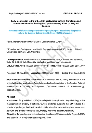 Early mobilization in the critically ill postsurgical patient: Translation and cultural adaptation o