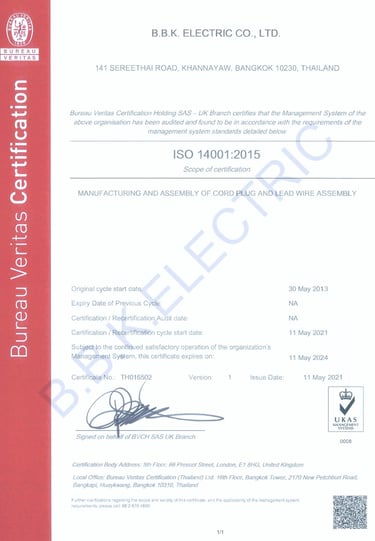 รับรองมาตรฐาน ISO14001 ของบีบีเค อีเลคตริค