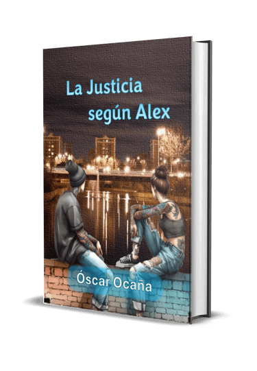 Portada en 3D de la novela juvenil 'La Justicia según Álex' de Óscar Ocaña Parrón. Dos adolescentes miran el lago de Loranca