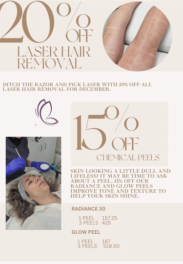 December skincare and laser treatment promotions at Ariana Esthetic Edmonton