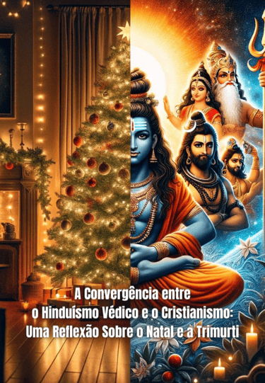 imagem composta que mostra de um lado uma cena natalina clássica, e de outro a Trimurti