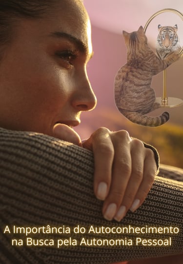 mulher refletindo um gato que é um tigre de autoconhecimento