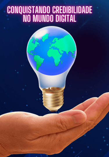 mão feminina tem um mundo em uma lâmpada simbolizando credibilidade no mundo digital